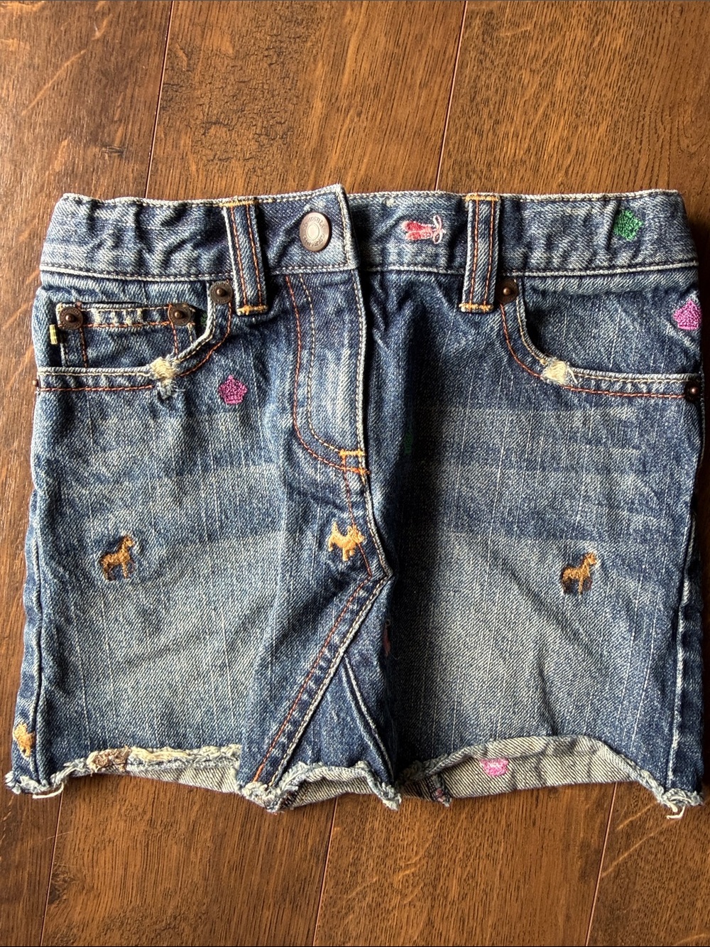 Crewcuts Denim Skirt with Colorful Embroidery - Blue